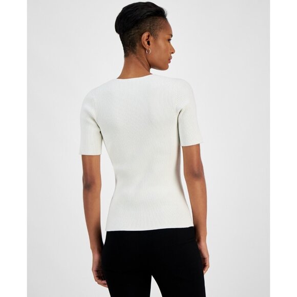 BOSS Orange Women's Faggio Ribbed Sweetheart-Neck Top Cream Size M MSRP $148 - Picture 3 of 3